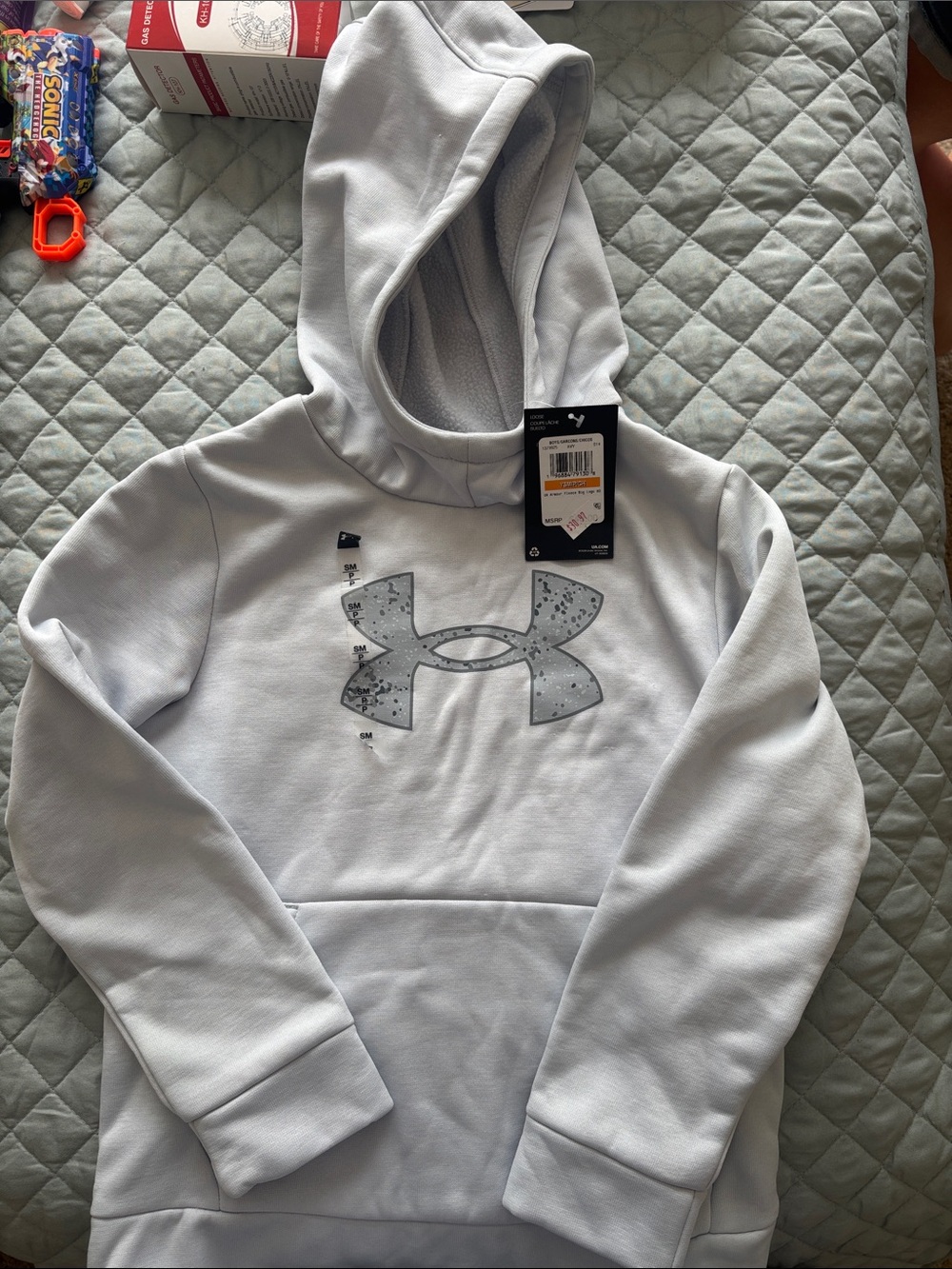 Under Armour Kids Light Gray Pullover Hoodie with Logo size Youth Small